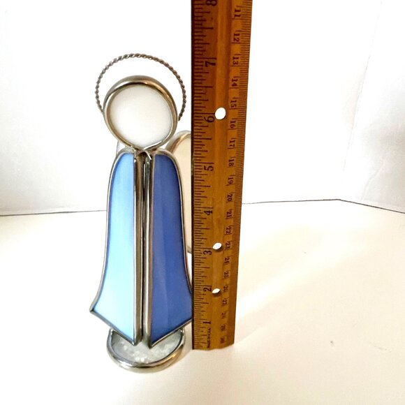 Heavy Stained-Glass Angel Figurine Blue and White Sun Catcher 7" Tall - Picture 8 of 8
